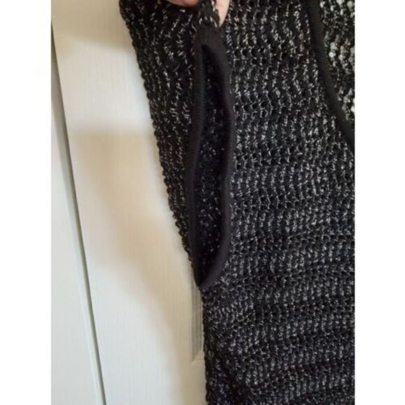 White House Black Market M Open Knit Sweater Sz Medium Black/Silver METALLIC - Picture 6 of 6